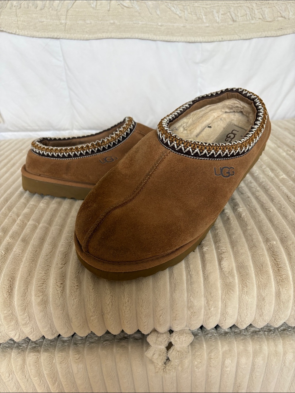 UGG Men's Chestnut Suede Shearling-Lined Slip-On Clog